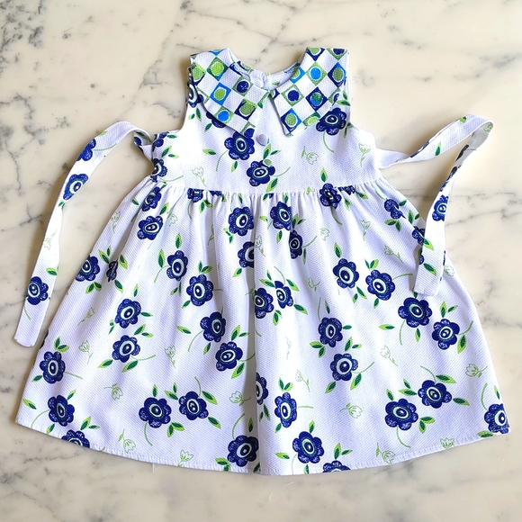 NWOT. 100% Cotton Sleeveless Multi Color Floral Dress with collar and tie back. - Picture 3 of 5